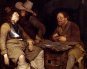 杰拉德 特 博尔奇 : A Guard Room Interior With A Soldier Blowing Smoke In The Face Of His Sleeping